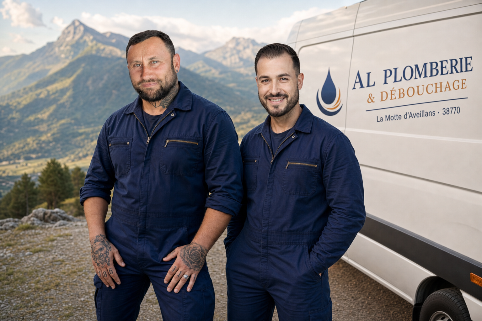 Chris NAVIZET, artisan plombier AL Plomberie & Débouchage devant son camion à La Motte d'Aveillans 38770 Matheysine Isère